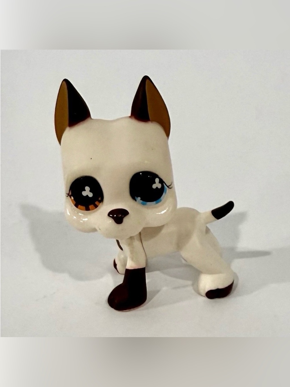 Littlest Pet Shop LPS White Dog Great Dane Figure w/Black Ears Paws Spots